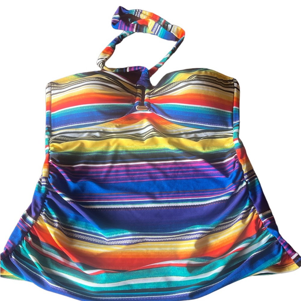 Chaps colorful Striped Tankini Top. HALTER NWOT size 12 bathing suit top